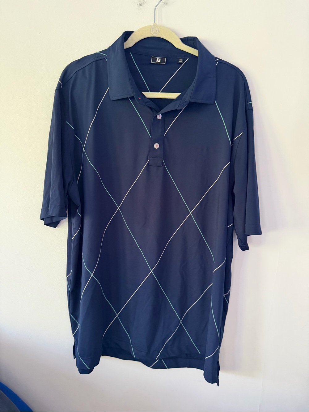 FootJoy Navy Polo with White Argyle Stitch - Picture 2 of 8